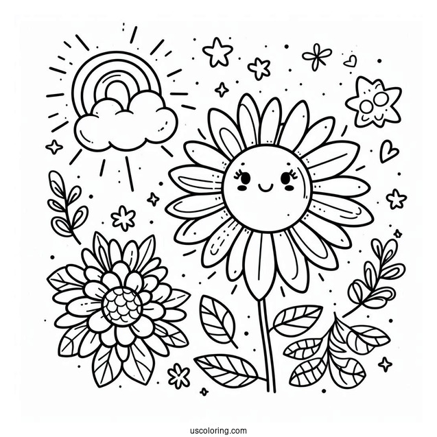 Sunshine Mood Flower Summer Coloring Page For Preschoolers