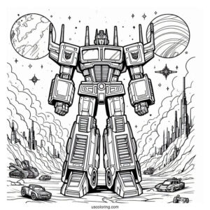 Optimus Prime Coloring Page In Planet Cybertron