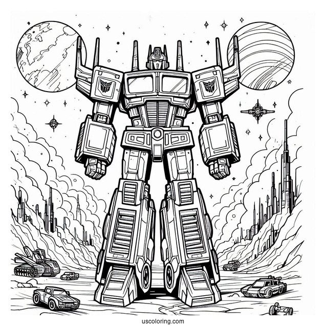 Optimus Prime Coloring Page In Planet Cybertron
