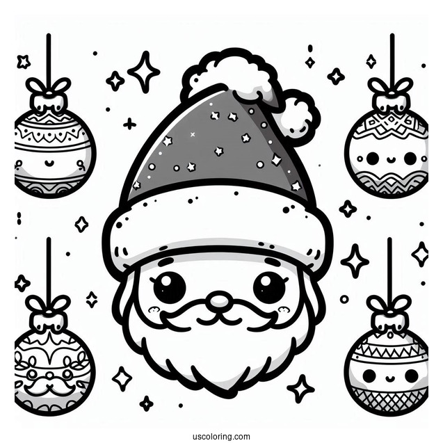 Chibi Santa Face Christmas Ornaments Coloring Page