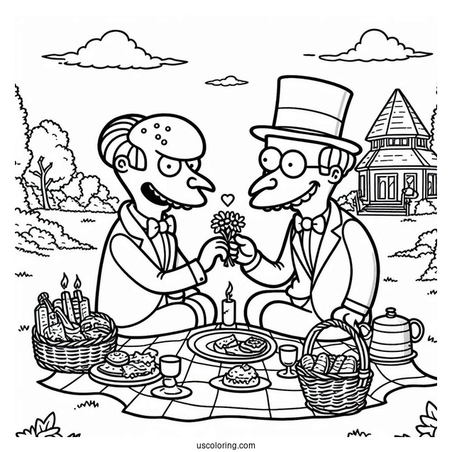 Simpsons Coloring Pages Of Mr Burns And Mr Smithers Having A Romantic Picnic