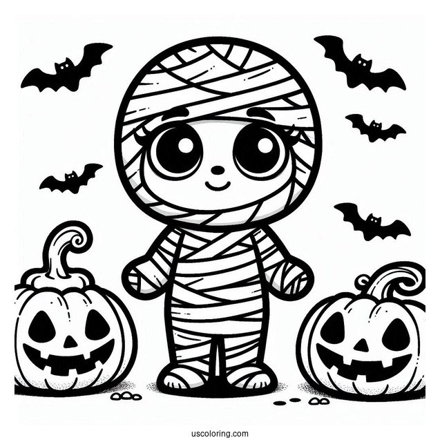 Adorable Egyptian Mummy Coloring Page With Jack O Lanterns