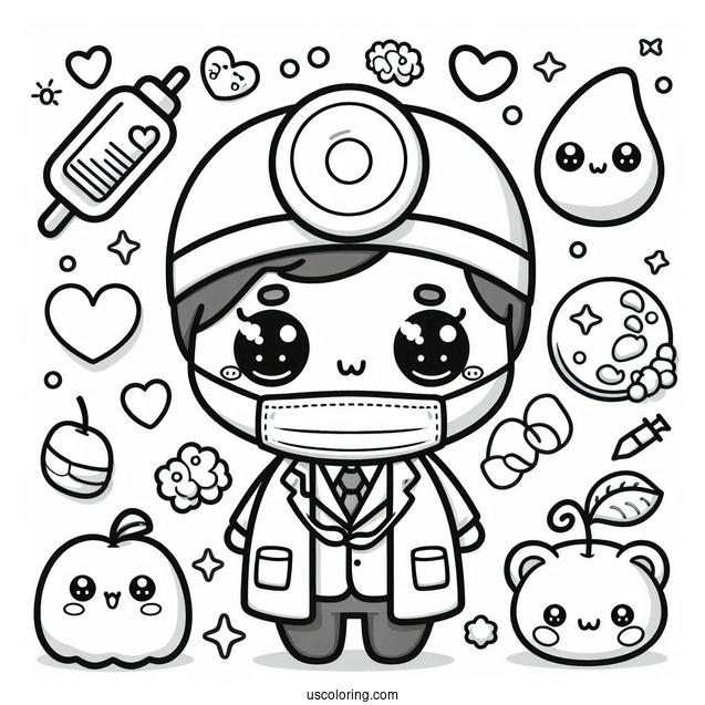 Kawaii Doctor With A Coat Coloring Page For Kids