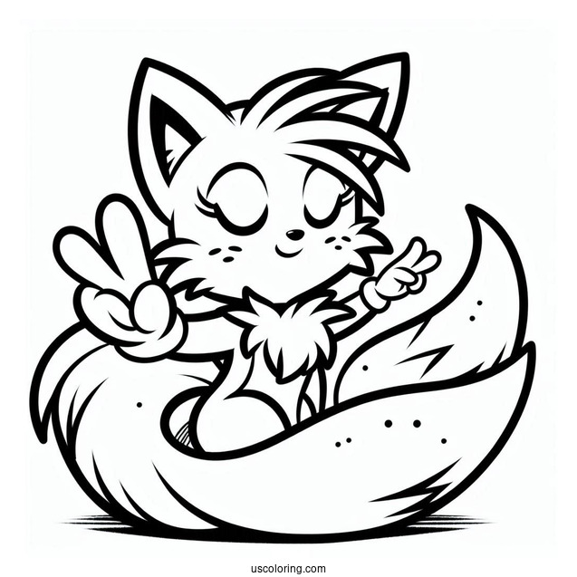 Tails Coloring Page Doing Peace Sign