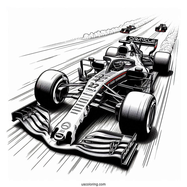 F1 Coloring Page Of Realistic Oracle Red Bull Racers With Contrails In The Air