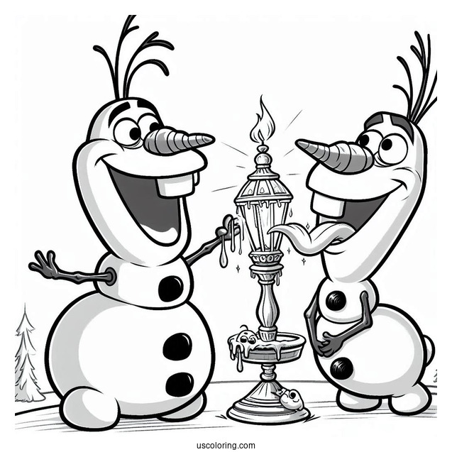Olaf And Sven With Stuck Tongues On Lamp