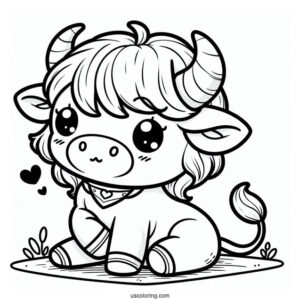 Cute Chibi Bull Coloring In For Preschoolers