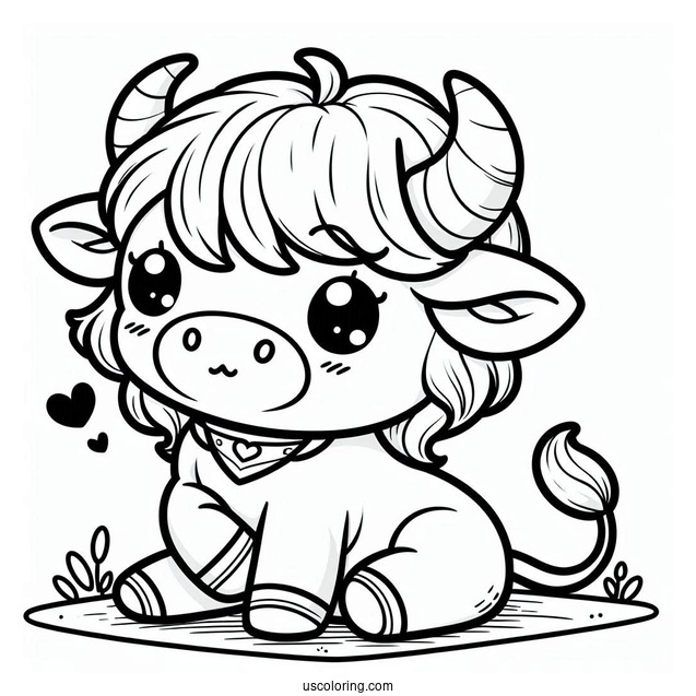 Cute Chibi Bull Coloring In For Preschoolers