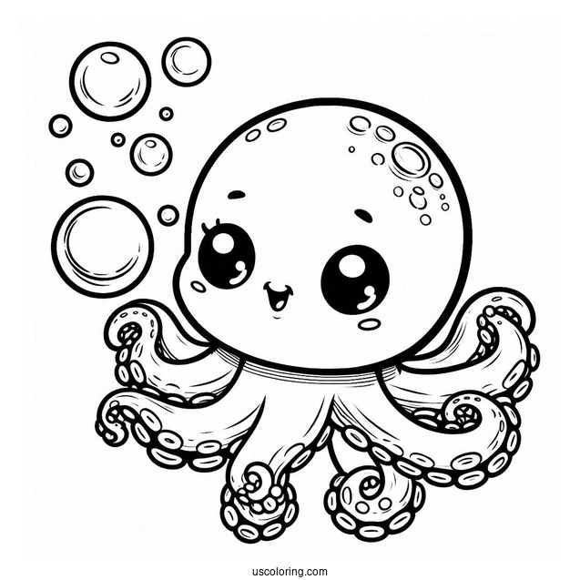 Cute Baby Octopus Coloring Page Having Bubble Bath