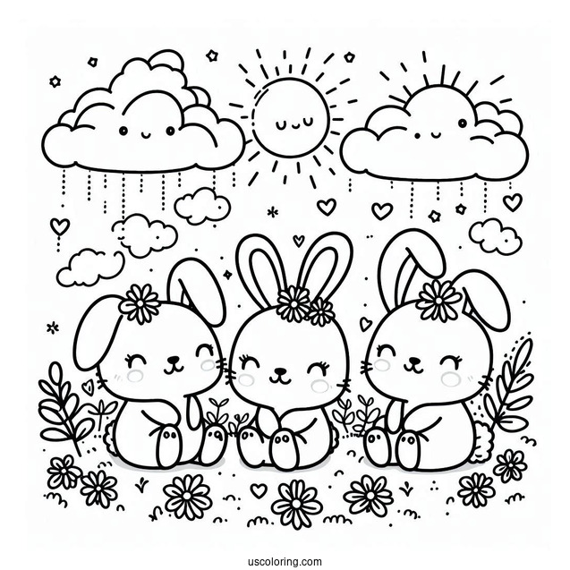 Sunny Bunnies Coloring Page Of Adorable Shiny In The Clouds