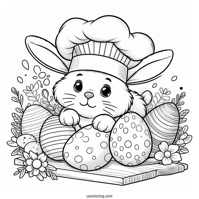 Rabbit Chef Painting Easter Coloring Page Of Eggs