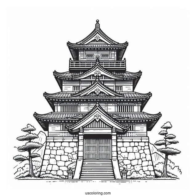 Japanese Castle Coloring Page
