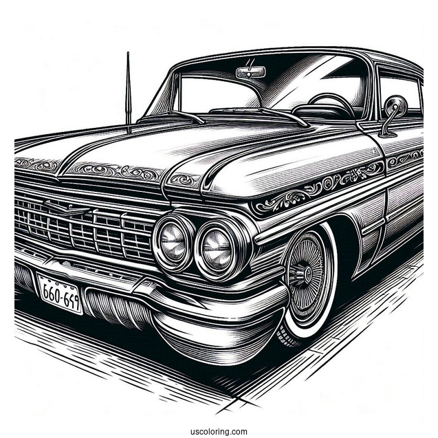 Detailed Lowrider Coloring Page Vintage Car