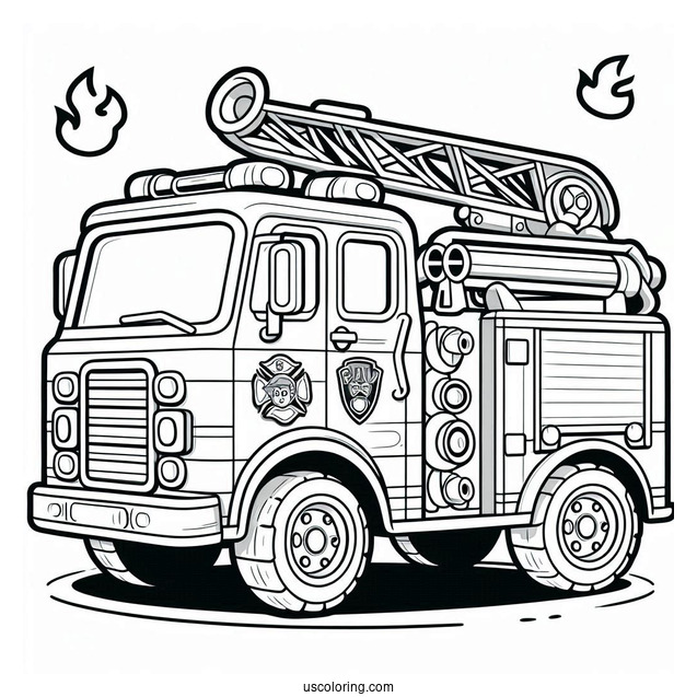 Marshall With Fire Truck Coloring Page