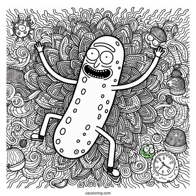 Detailed Trippy Pickle Rick Coloring Picture