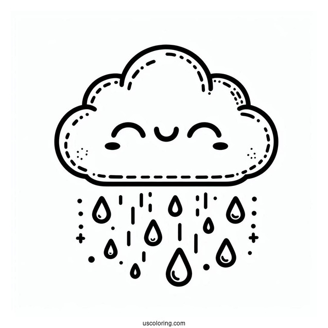 Cartoon Cloud And Rain Coloring Page