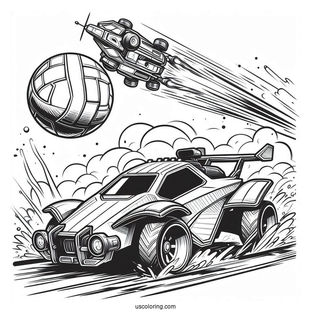 Rocket League Coloring Page Battle Cars Chasing The Ball