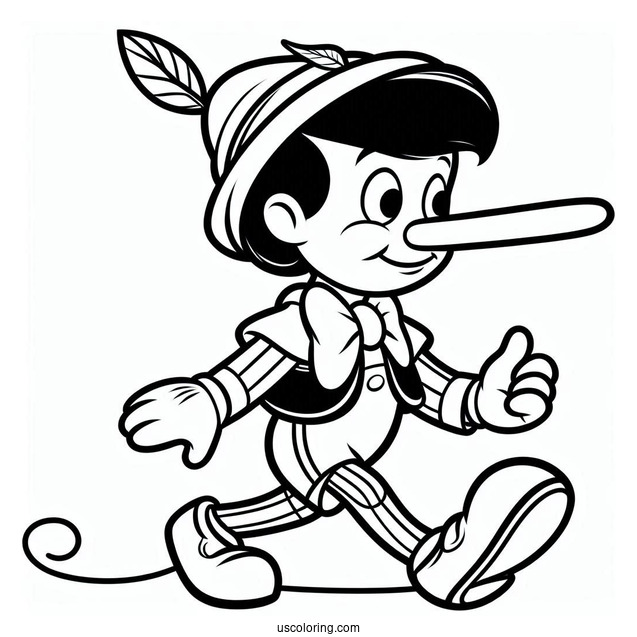 Easy Outline Of Pinocchio Coloring Page Walking For Kids