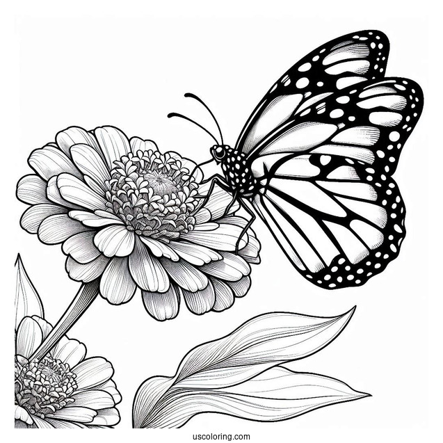 Monarch Butterfly Gathering Pollen From Zinnia Flower