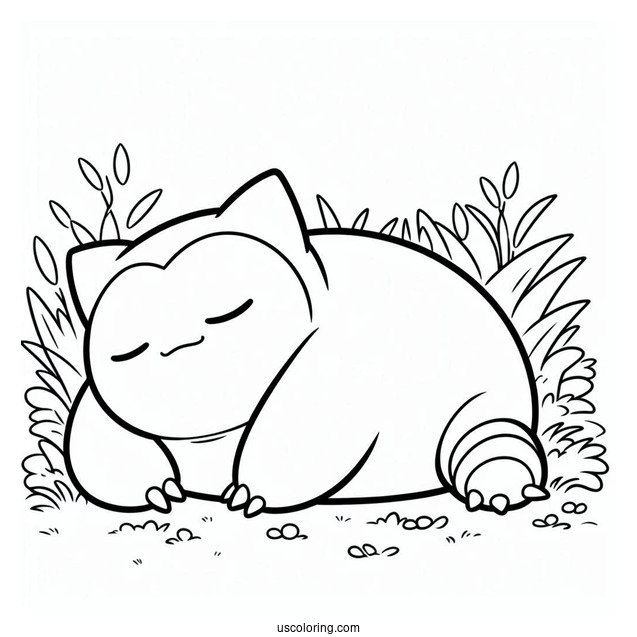 Simple Snorlax Coloring Page Sleeping On Grass For Kids