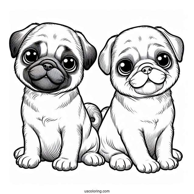 Two Cute Pug Puppies To Color