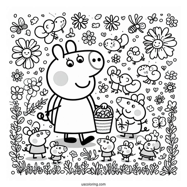 Peppa Pig And Many Mouse Coloring Page