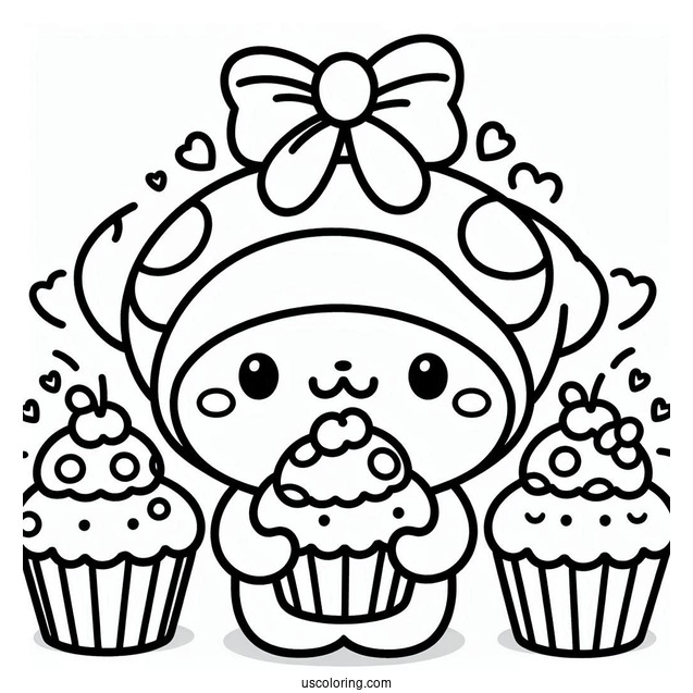 Sanrio Coloring Pages Of Cute Pompompurin Carrying Mushroom Cupcakes