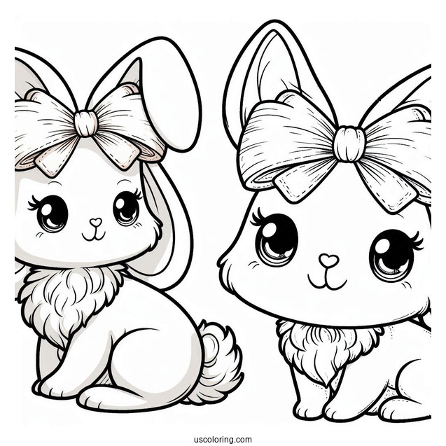 Pretty Little Rabbit Coloring Page With A Bow On Her Head For Kids