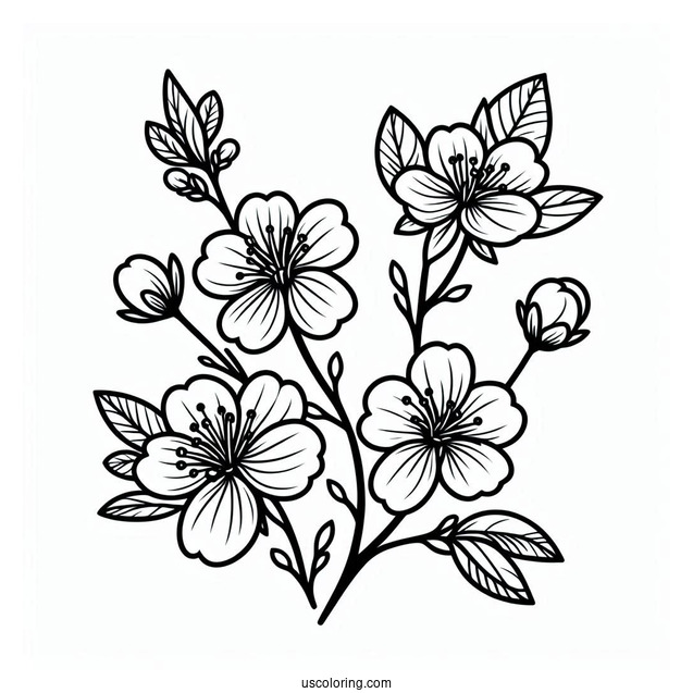 Flower Coloring Pages Of Easy Cherry Blossoms For Kids