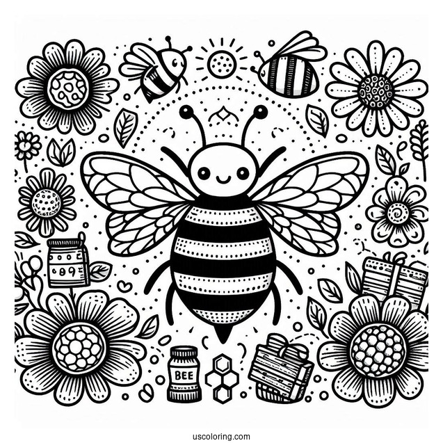 Simple Apiary Of Bee Coloring Page