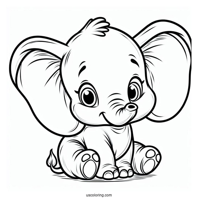Dumbo The Elephant With Big Ears Coloring Sheet