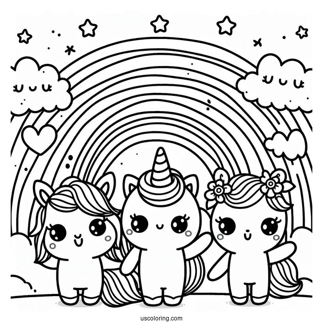 Pink, Blue, And Green Rainbow Friends Coloring Page Waving