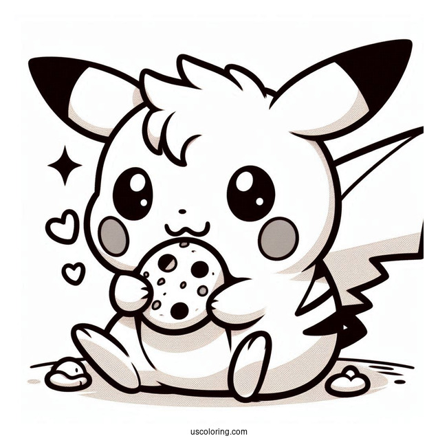 Kawaii Raichu Coloring Page Eating A Cookie