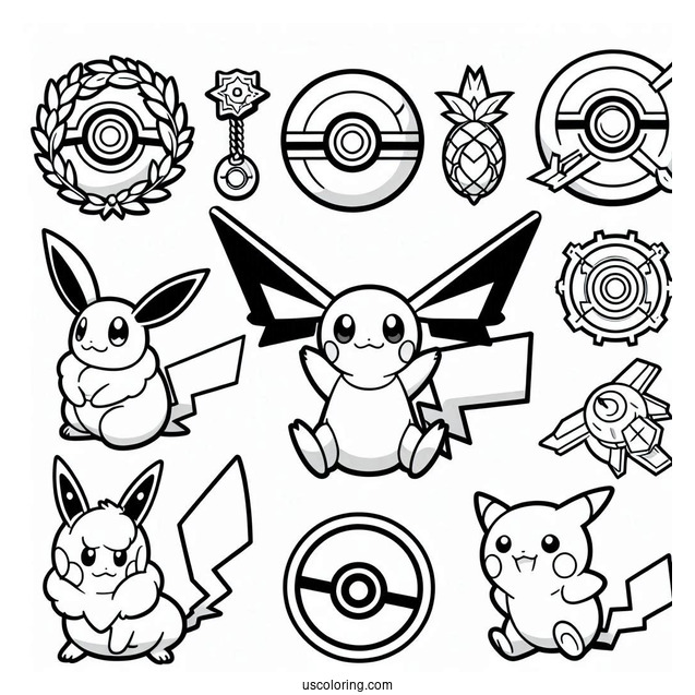 Pokemon Logo With Badges Coloring Sheet