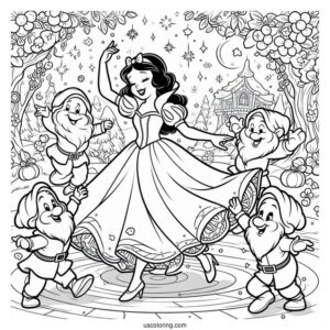 Snow White Coloring Pages Dancing With The Dwarves