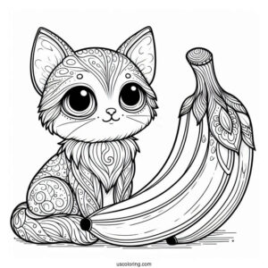 Cat Staring At A Ripe Banana Coloring Page