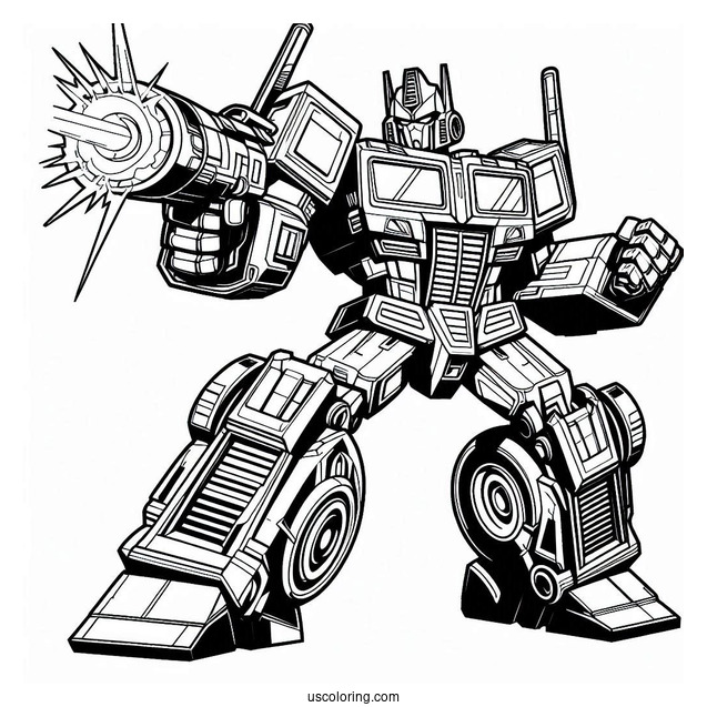 Optimus Prime Coloring Page Using Ion Blaster In Battle