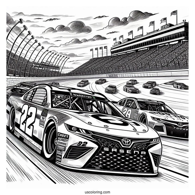 Realistic NASCAR Coloring Page Cup Series Cars On Race Track