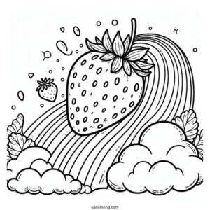Strawberry Coloring Page On A Cloud Sliding Down A Rainbow