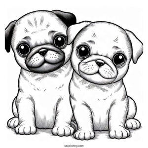 Two Cute Pug Puppies To Color