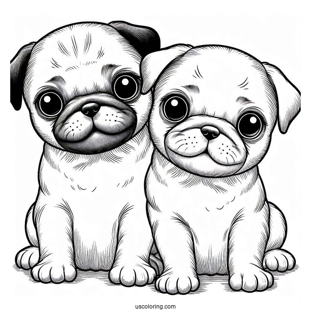 Two Cute Pug Puppies To Color