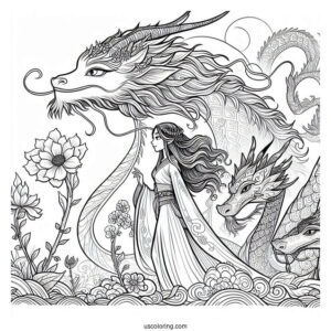 Raya And The Last Dragon Coloring Page Of Sisu, Raya, Boun, Tong, Noi, And The Ongis