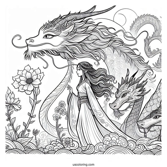 Raya And The Last Dragon Coloring Page Of Sisu, Raya, Boun, Tong, Noi, And The Ongis