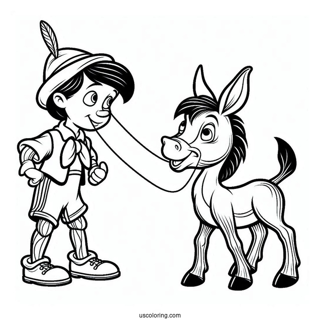 Pinocchio Coloring Page Turning Into a Donkey