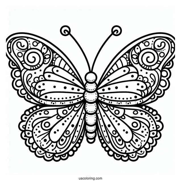 Adorable Butterfly Coloring Page With Sectioned Body