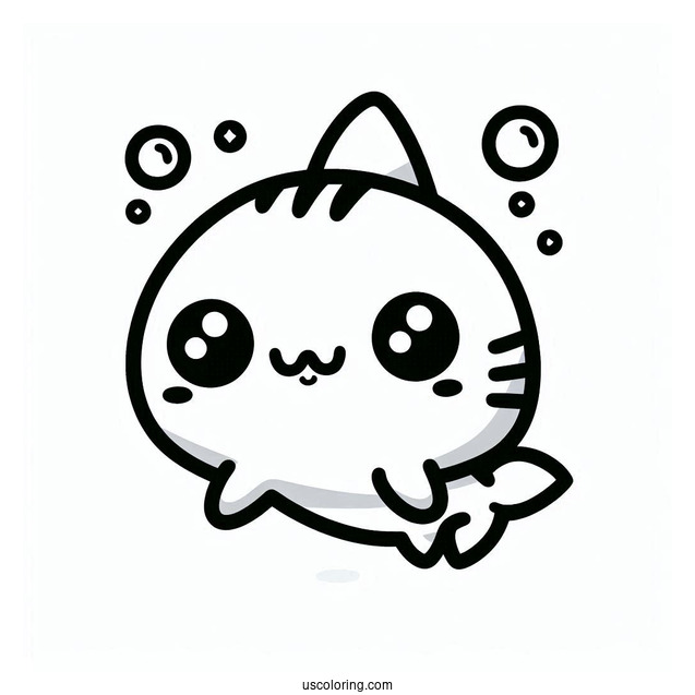 Kawaii Shark Coloring Page For Preschoolers