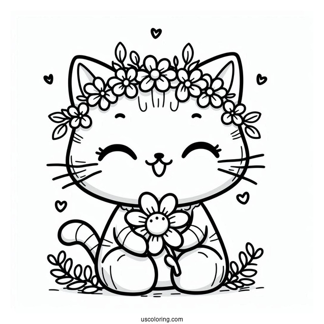 Smiling Critters Coloring Page Of Chibi CatNap Holding A Flower For Kids