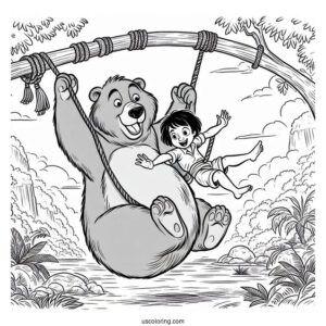 Jungle Book Coloring Page Of Baloo Swinging Mowgli By The Arms