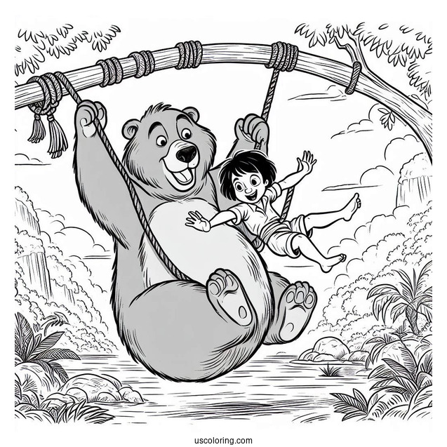 Jungle Book Coloring Page Of Baloo Swinging Mowgli By The Arms