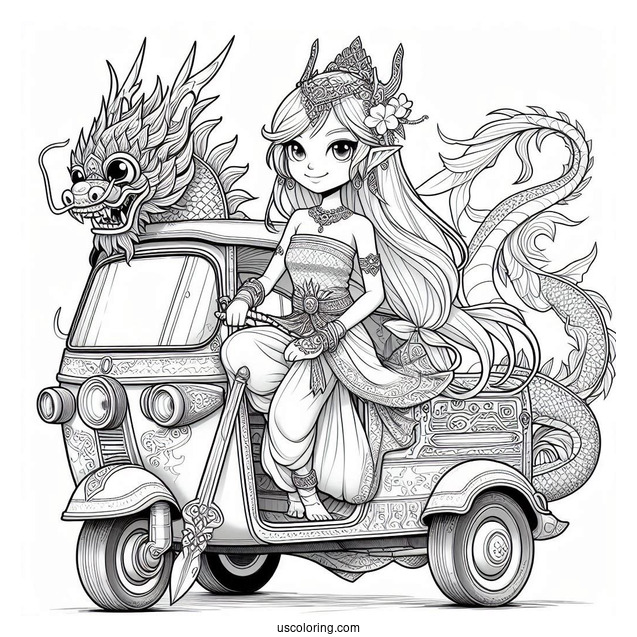 Raya Sitting On Top Of Tuk Tuk With Her Sword